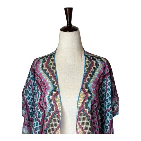 Becca Cover Up Women XS Blue Purple Geometric‎ Print Sheer Open Swim Beach - Picture 4 of 8